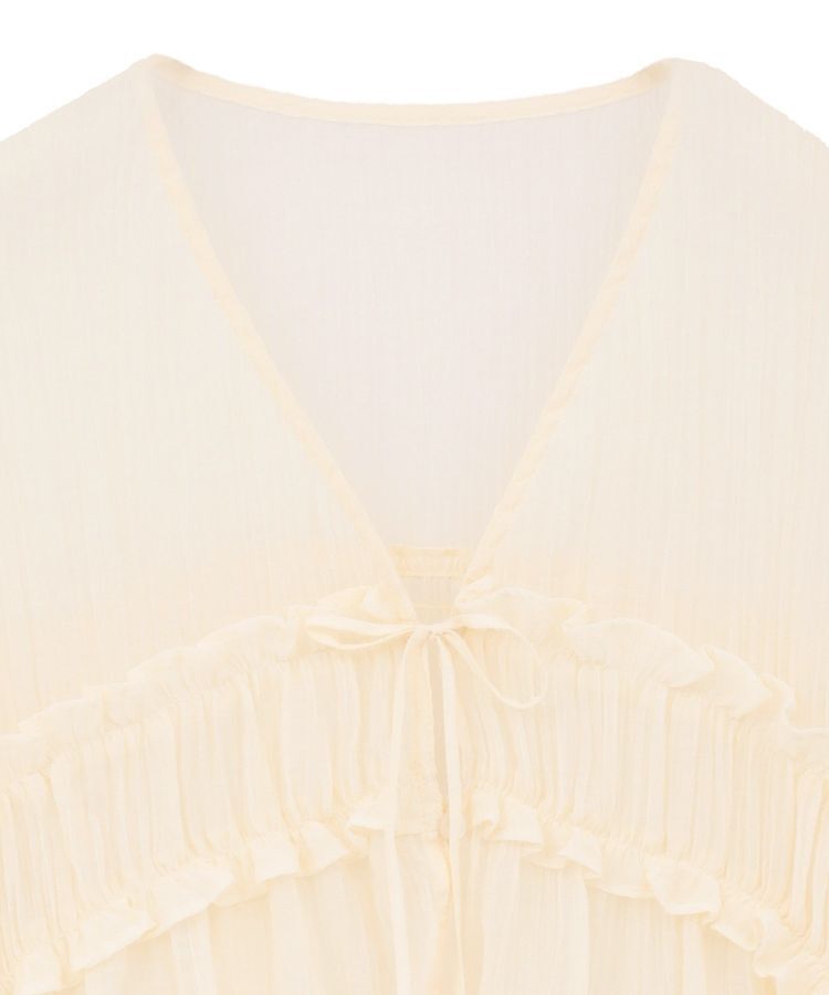 Green Parks「Vネックフリルシアープリーツブラウス」|シャツ・ブラウス|