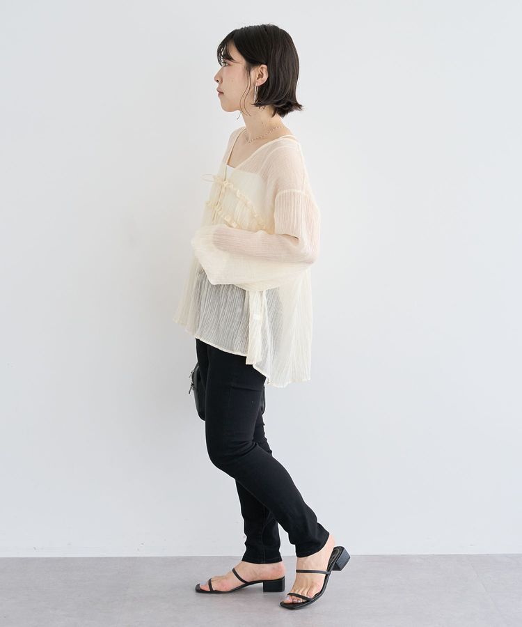 Green Parks「Vネックフリルシアープリーツブラウス」|シャツ・ブラウス|