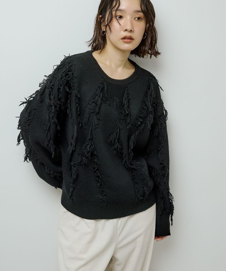 Green Parks「フリンジニットプルオーバー」|ニット・セーター|Black