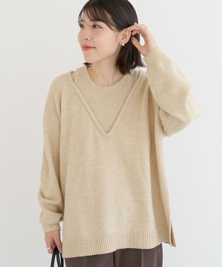 Green Parks「フェイクレイヤードVネックニットプルオーバー」|ニット・セーター|