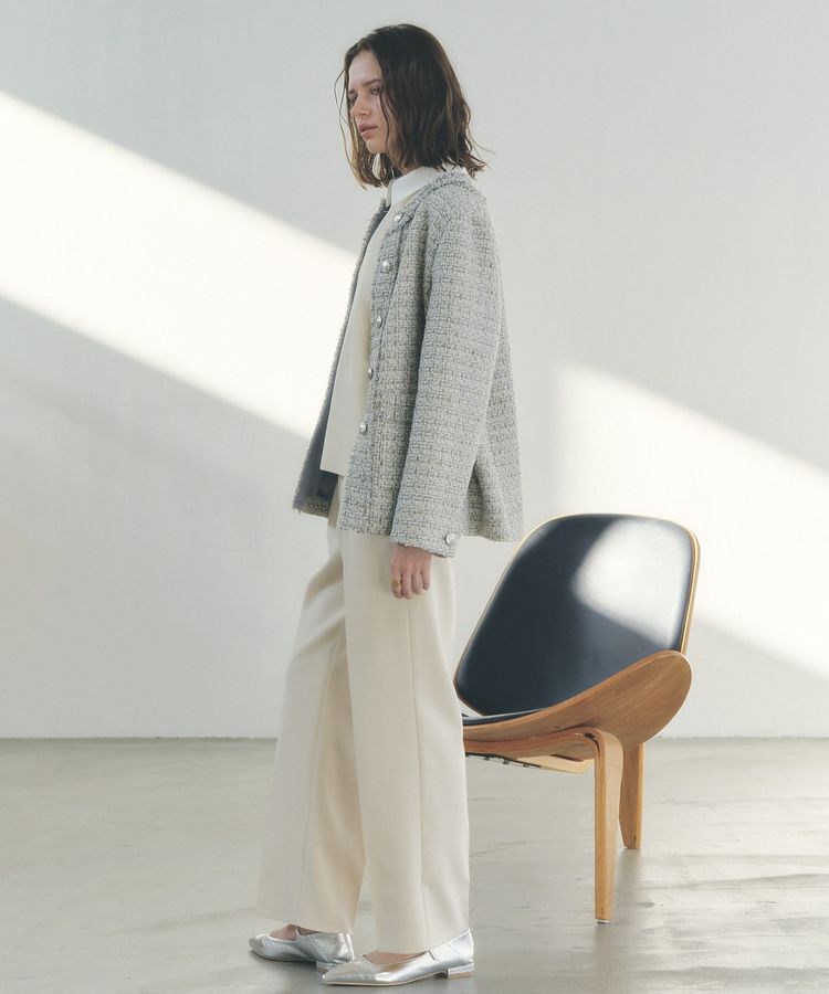 YECCA VECCA「ノーカラーツイードジャケット」|テーラードジャケット|