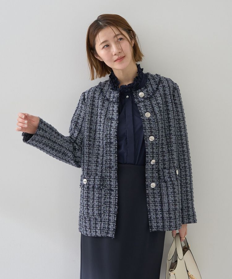 YECCA VECCA「ノーカラーツイードジャケット」|テーラードジャケット|