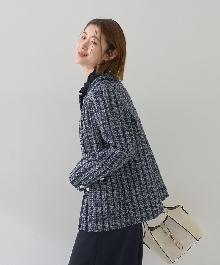 YECCA VECCA「ノーカラーツイードジャケット」|テーラードジャケット|