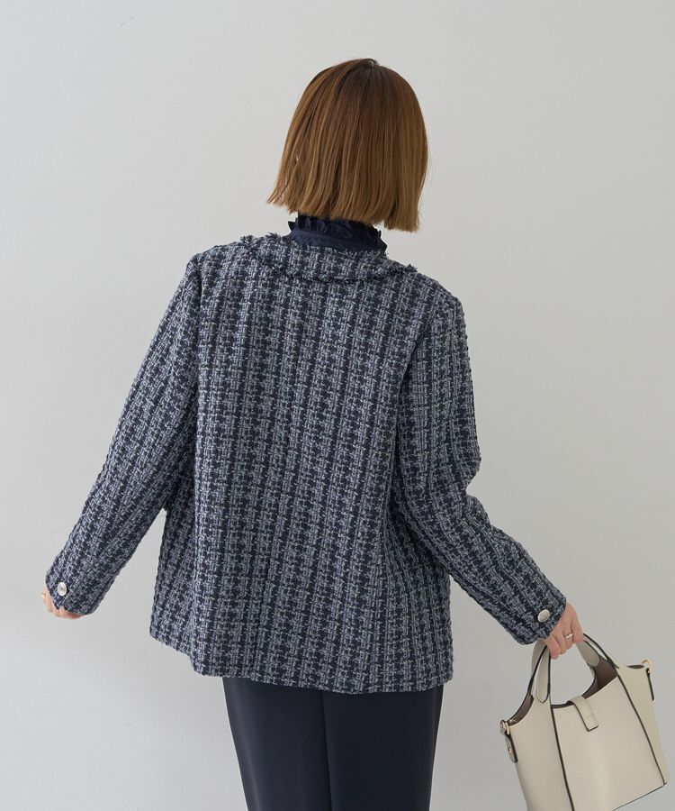 YECCA VECCA「ノーカラーツイードジャケット」|テーラードジャケット|