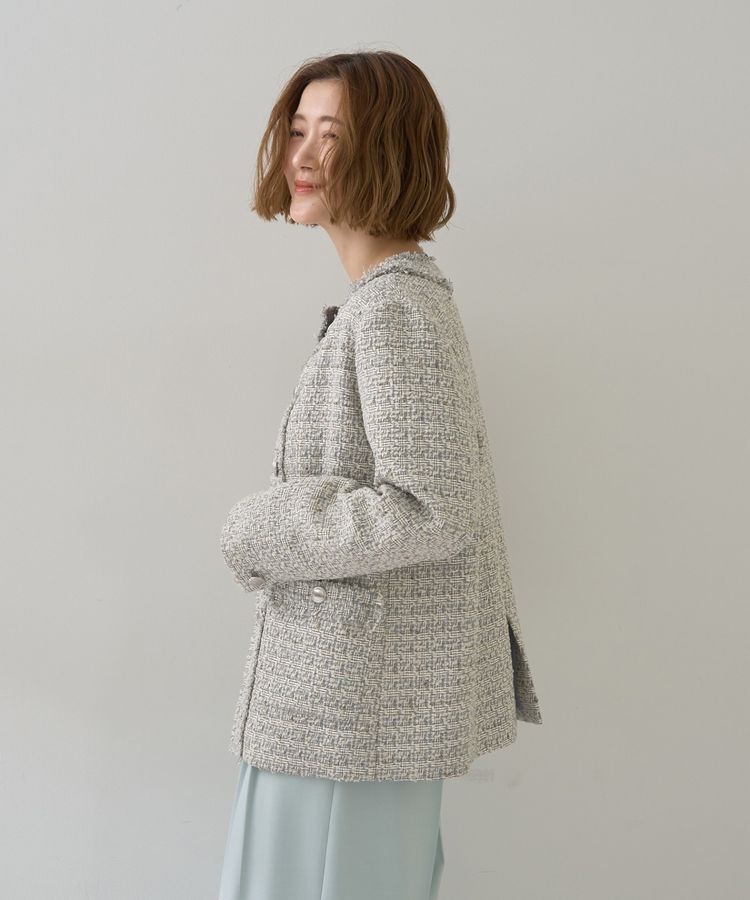 YECCA VECCA「ノーカラーツイードジャケット」|テーラードジャケット|