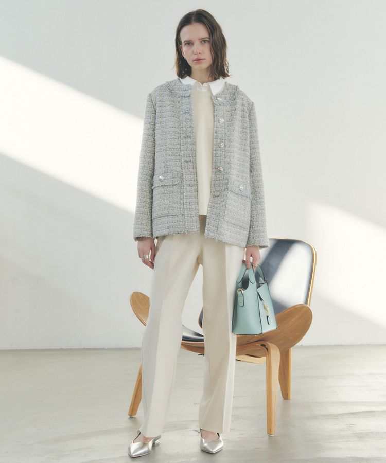 YECCA VECCA「ノーカラーツイードジャケット」|テーラードジャケット|