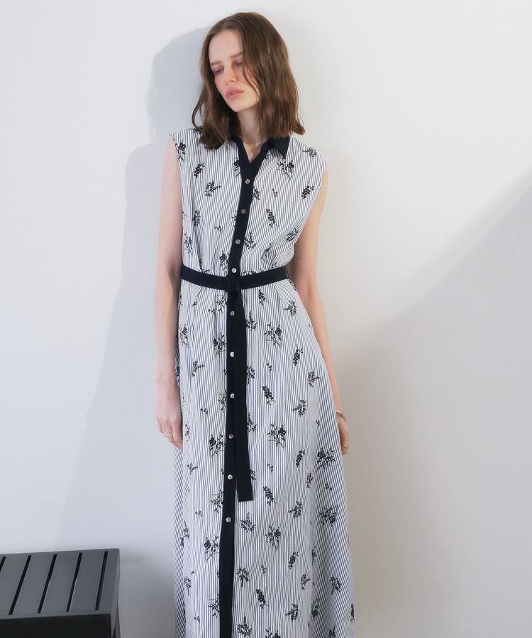 YECCA VECCA「ストライプ柄フラワー刺繍ワンピース」|ワンピース|