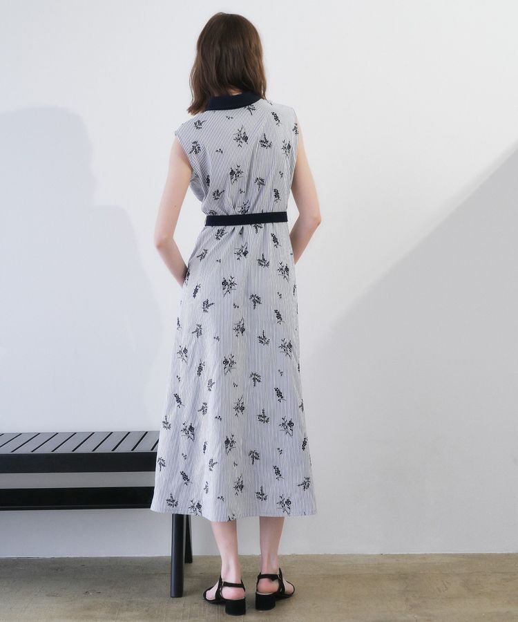 YECCA VECCA「ストライプ柄フラワー刺繍ワンピース」|ワンピース|