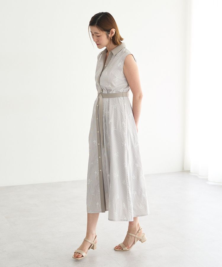 YECCA VECCA「ストライプ柄フラワー刺繍ワンピース」|ワンピース|