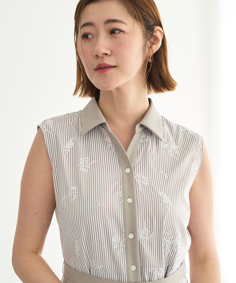 YECCA VECCA「ストライプ柄フラワー刺繍ワンピース」|ワンピース|