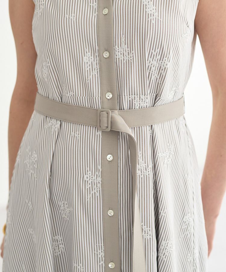 YECCA VECCA「ストライプ柄フラワー刺繍ワンピース」|ワンピース|