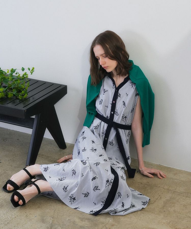 YECCA VECCA「ストライプ柄フラワー刺繍ワンピース」|ワンピース|