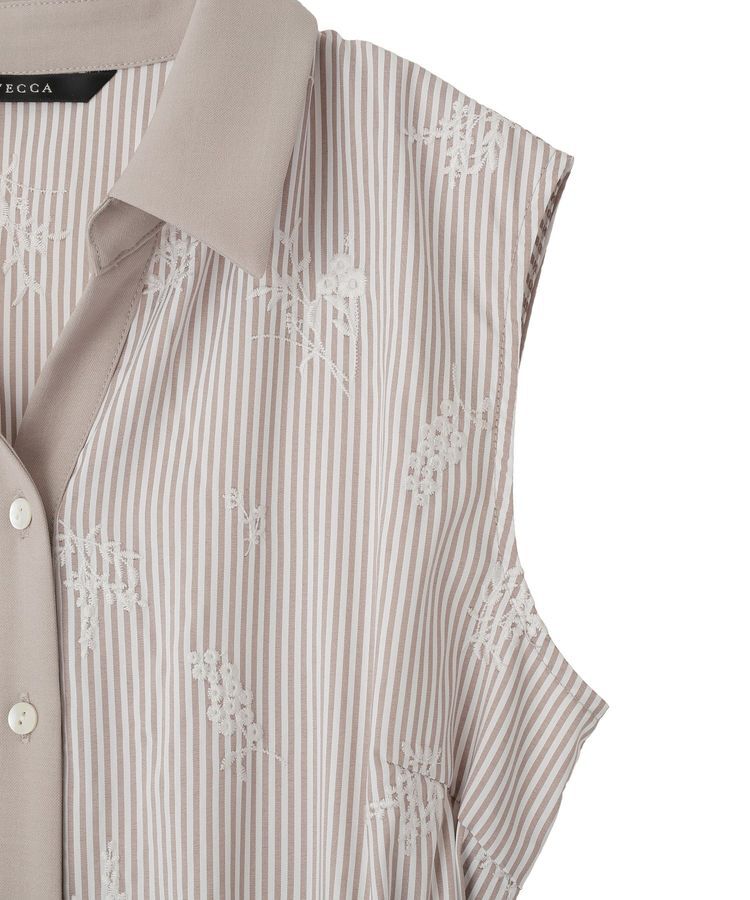 YECCA VECCA「ストライプ柄フラワー刺繍ワンピース」|ワンピース|