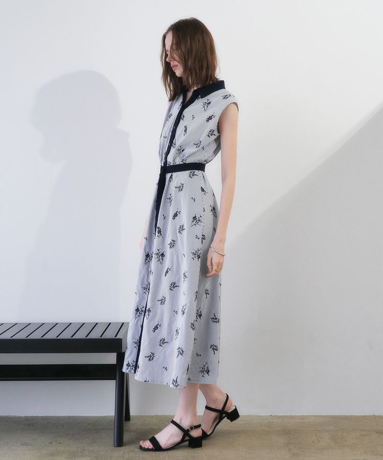 YECCA VECCA「ストライプ柄フラワー刺繍ワンピース」|ワンピース|