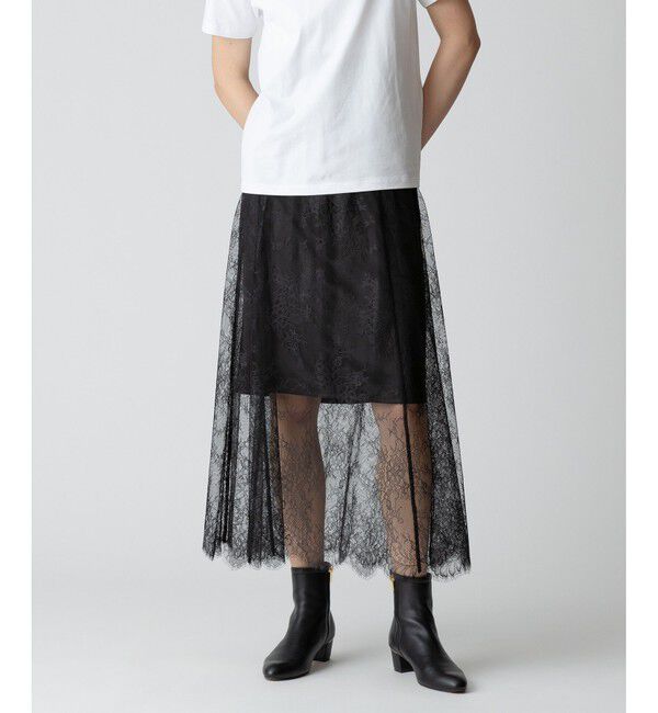 allureville「フラワーレースシースルースカート」|スカート|ブラック