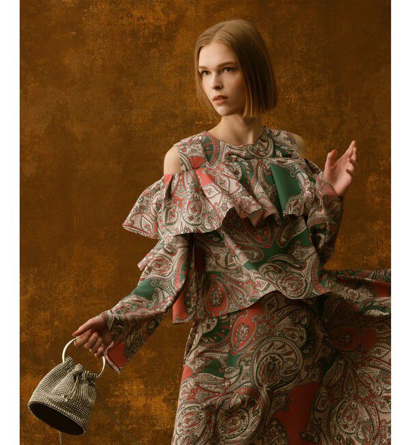 LOULOU WILLOUGHBY「【LOULOU WILLOUGHBY】RATTIペイズリーオフショルブラウス」|シャツ・ブラウス|グリーン