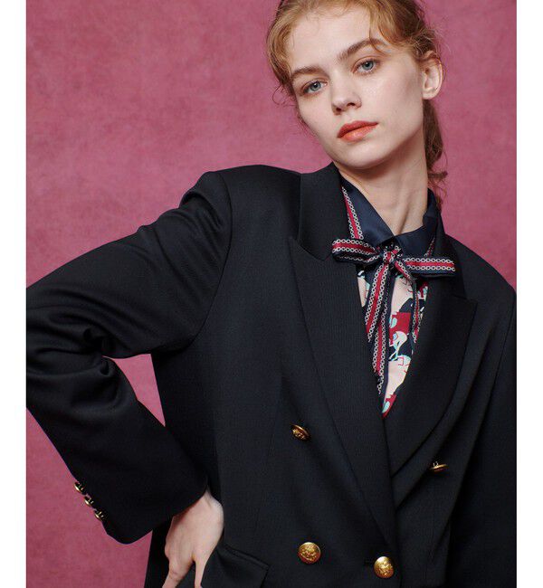 LOULOU WILLOUGHBY「【LOULOU WILLOUGHBY】ウール混チノダブルジャケット」|テーラードジャケット|ブラック