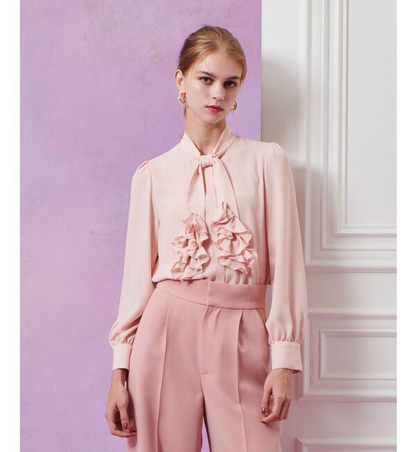 LOULOU WILLOUGHBY「【LOULOU WILLOUGHBY】ペタルフリルボウタイブラウス」|シャツ・ブラウス|ピンク