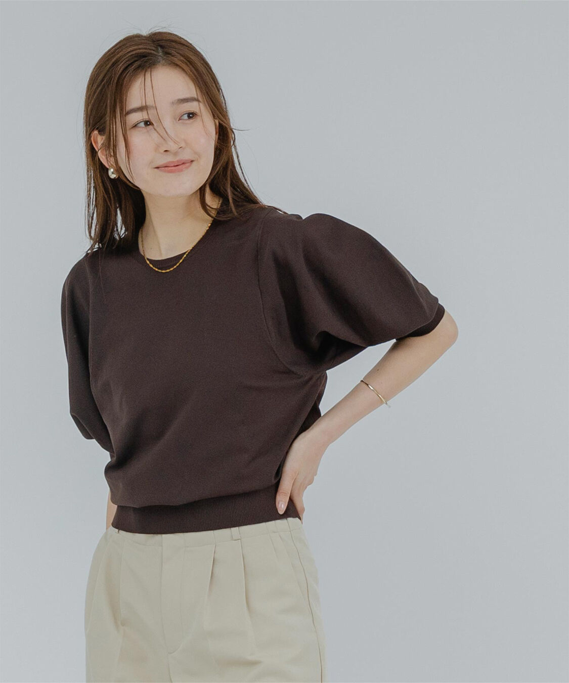 ur's「ｽﾎﾟﾝﾃﾞｨｯｼｭﾊﾟﾌｽﾘｰﾌﾞﾆｯﾄ」|ニット・セーター|