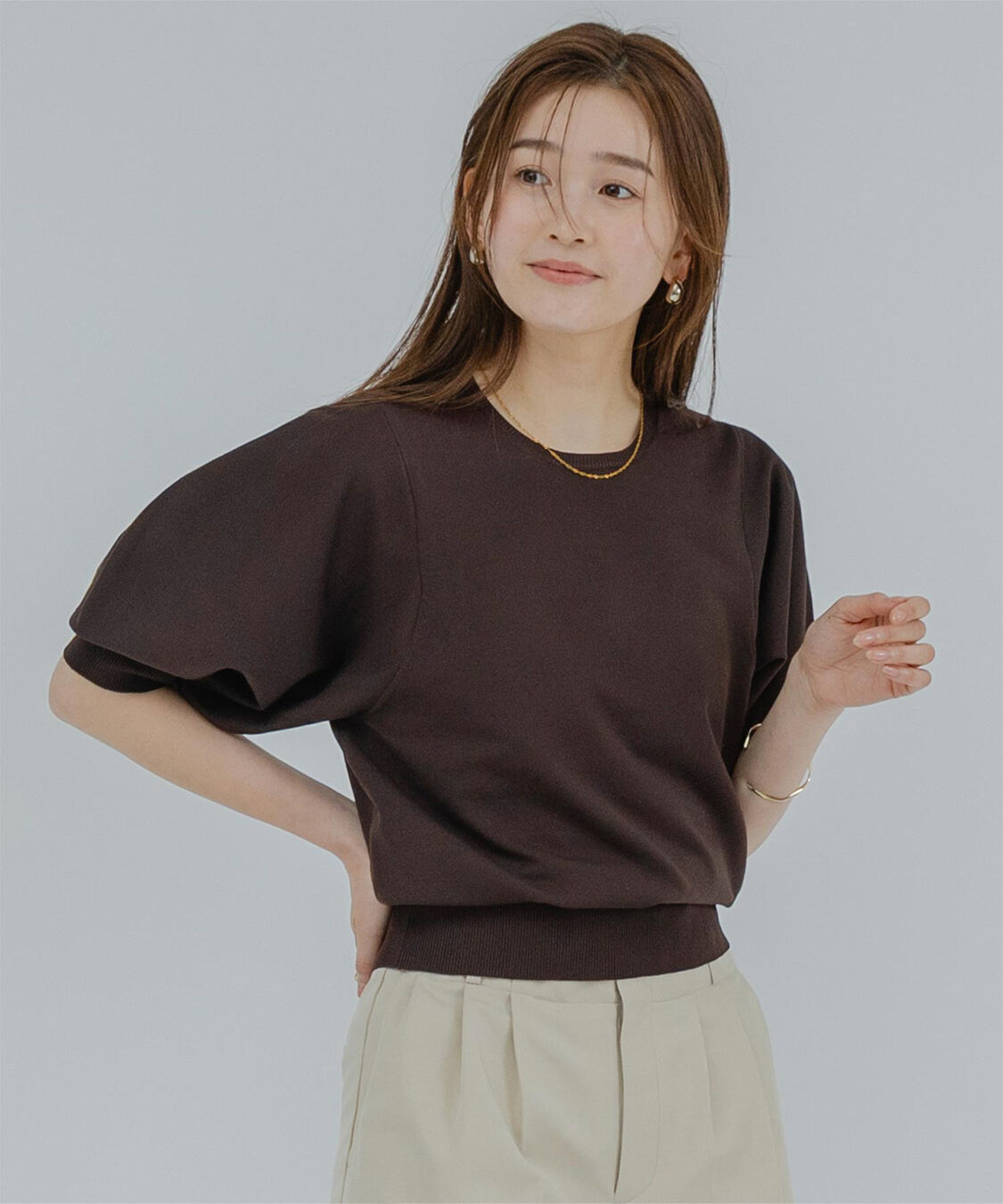 ur's「ｽﾎﾟﾝﾃﾞｨｯｼｭﾊﾟﾌｽﾘｰﾌﾞﾆｯﾄ」|ニット・セーター|