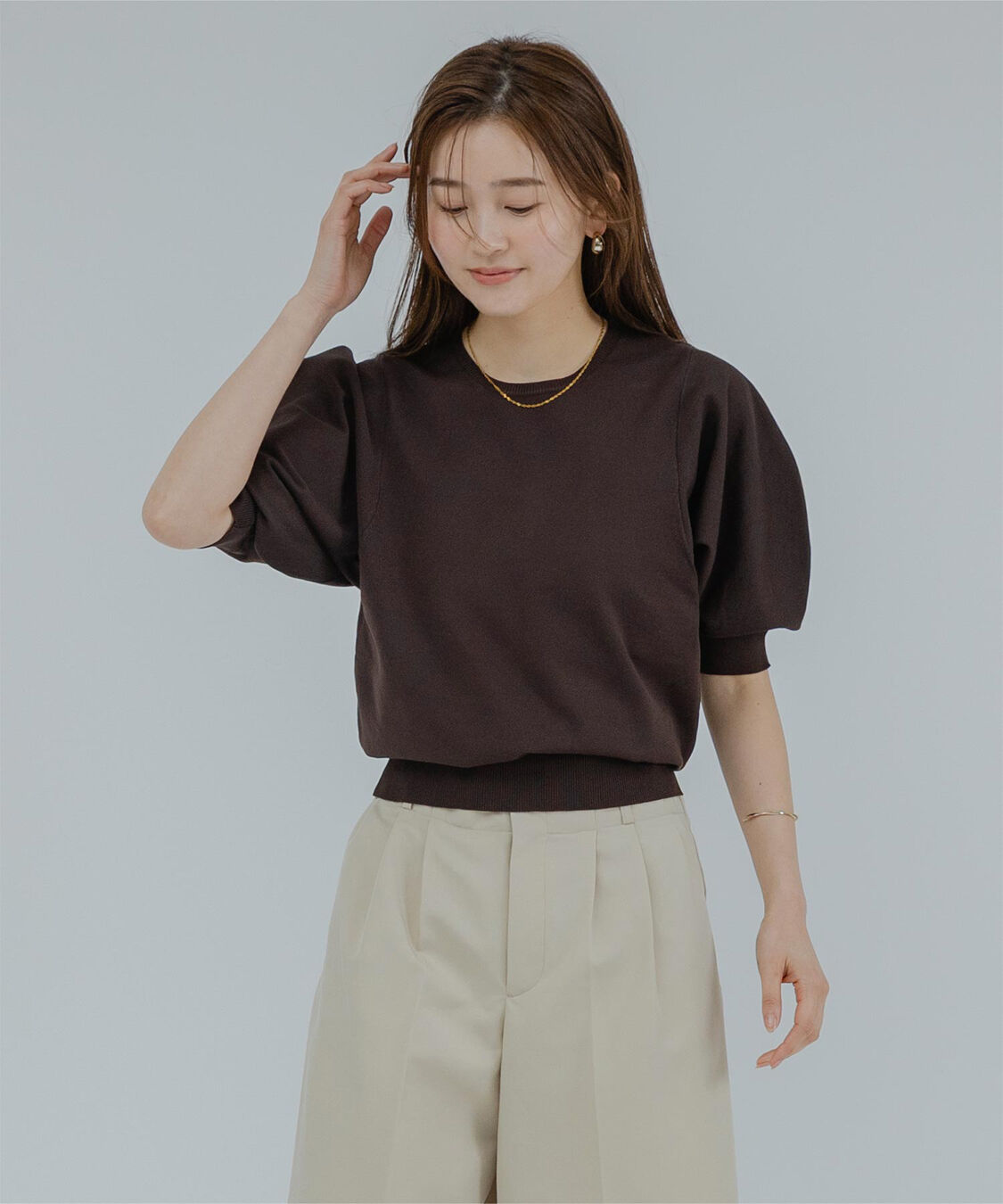 ur's「ｽﾎﾟﾝﾃﾞｨｯｼｭﾊﾟﾌｽﾘｰﾌﾞﾆｯﾄ」|ニット・セーター|