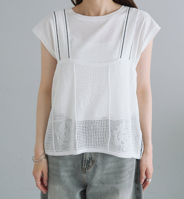  「配色透かし編みビスチェ」|ニット・セーター|