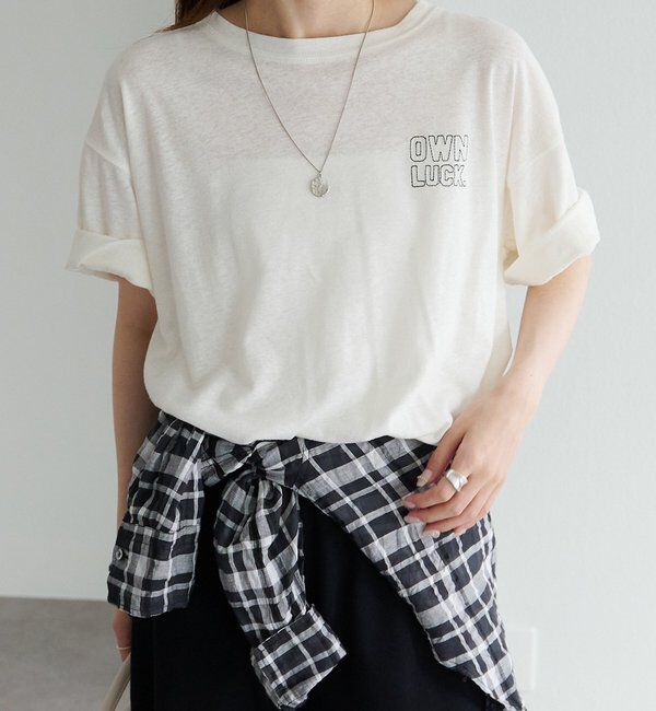  「ロゴ刺繍&times;フロッキープリント麻混Tシャツ」|Tシャツ・カットソー|オフホワイト