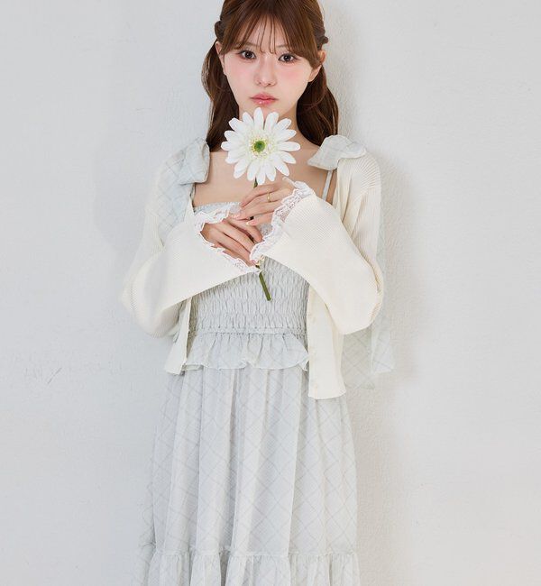  「【SMサイズ展開あり】肩リボンシャーリングキャミワンピ」|ワンピース|