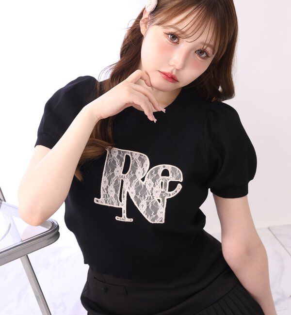  「レースロゴ半袖ニット」|ニット・セーター|