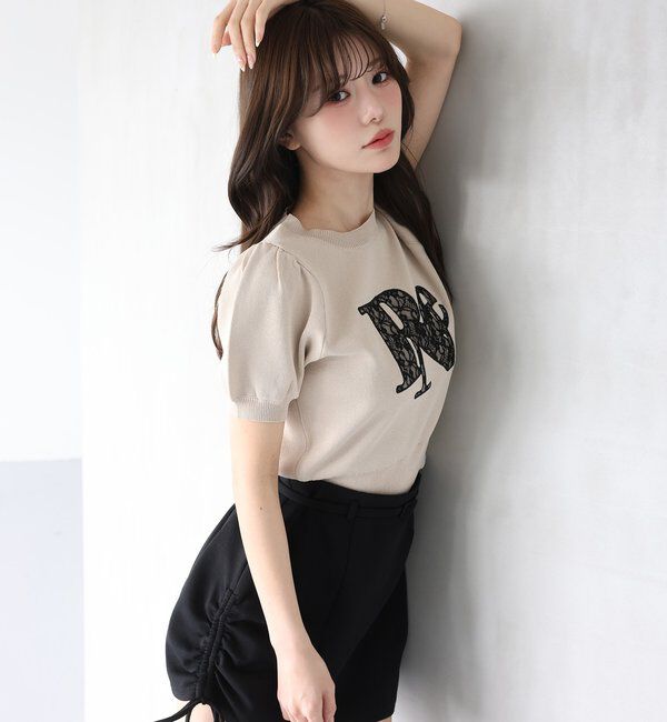  「レースロゴ半袖ニット」|ニット・セーター|