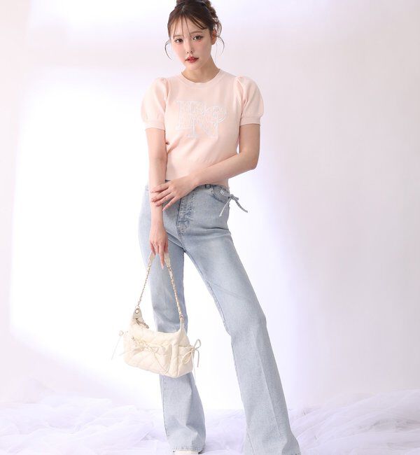  「レースロゴ半袖ニット」|ニット・セーター|