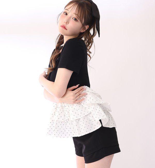  「リボン付き裾フリルペプラムトップス」|プルオーバー|