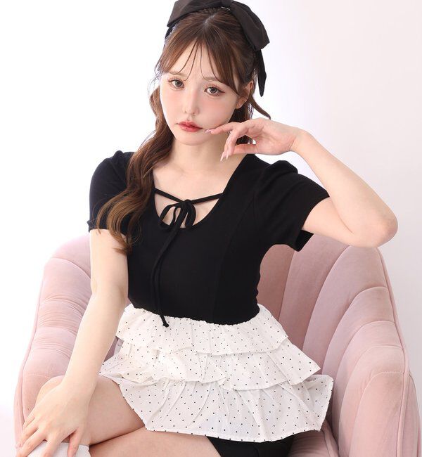  「リボン付き裾フリルペプラムトップス」|プルオーバー|