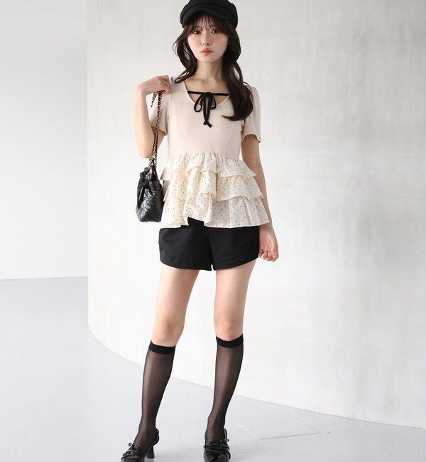  「リボン付き裾フリルペプラムトップス」|プルオーバー|