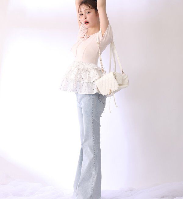  「リボン付き裾フリルペプラムトップス」|プルオーバー|