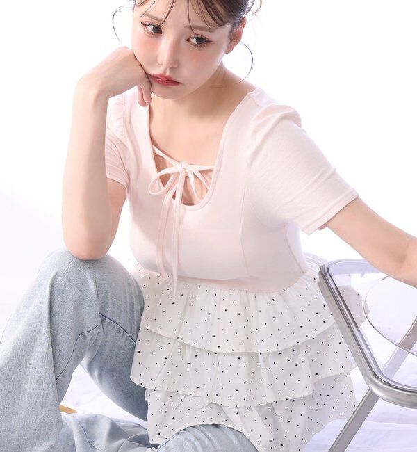  「リボン付き裾フリルペプラムトップス」|プルオーバー|