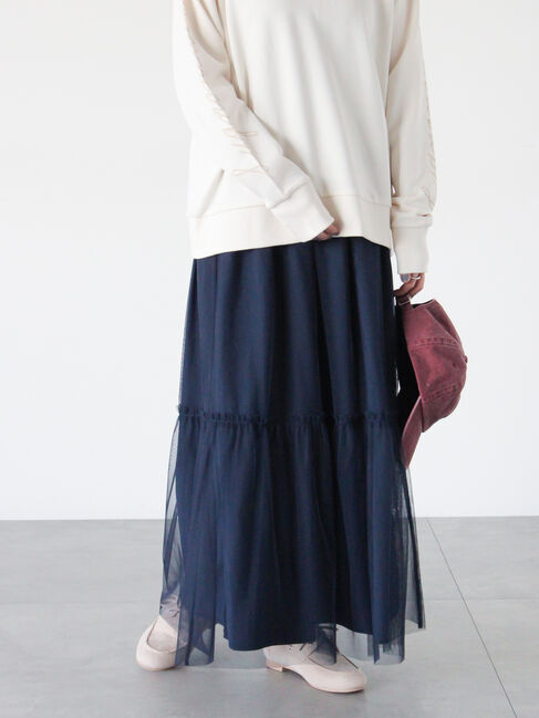 Lugnoncure「リバーシブルチュールスカート」|スカート|ネイビー