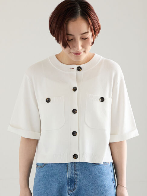 Te chichi「【調温】14G総針ハーフスリーブニットジャケット」|カーディガン|