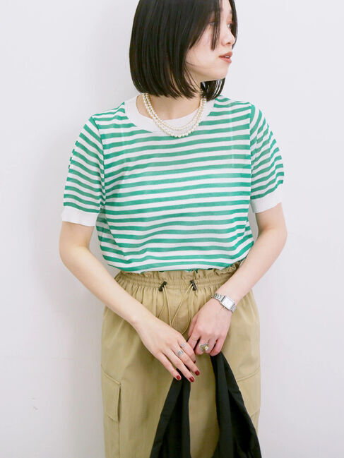 Samansa Mos2 blue「◎ボーダーニットプルオーバー」|ニット・セーター|