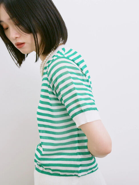 Samansa Mos2 blue「◎ボーダーニットプルオーバー」|ニット・セーター|