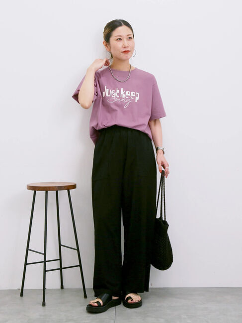 Samansa Mos2 blue「【接触冷感】ロゴプリントTシャツ」|Tシャツ・カットソー|