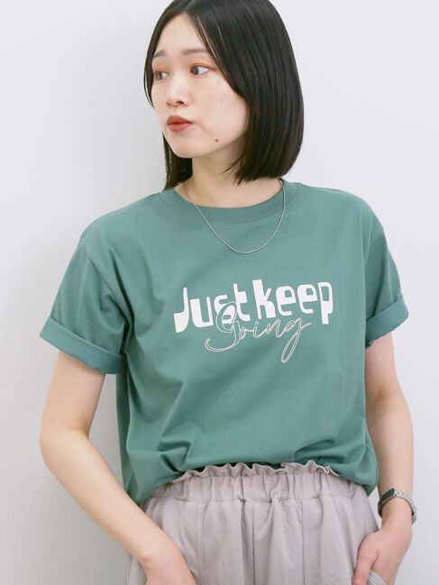 Samansa Mos2 blue「【接触冷感】ロゴプリントTシャツ」|Tシャツ・カットソー|