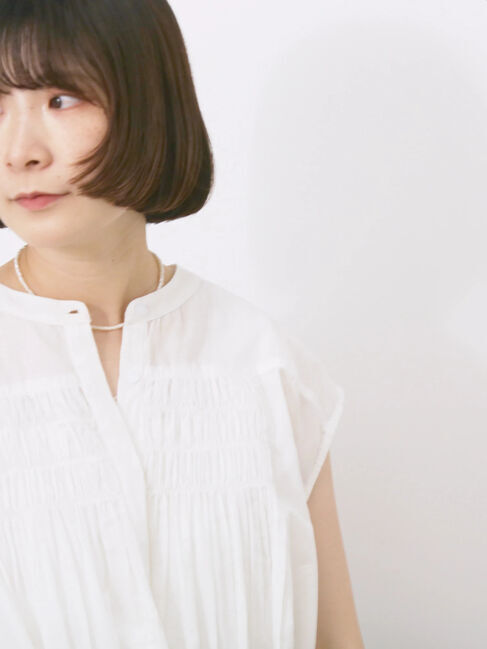 Samansa Mos2 blue「【Made in India】シャーリングノースリーブチュニック」|シャツ・ブラウス|