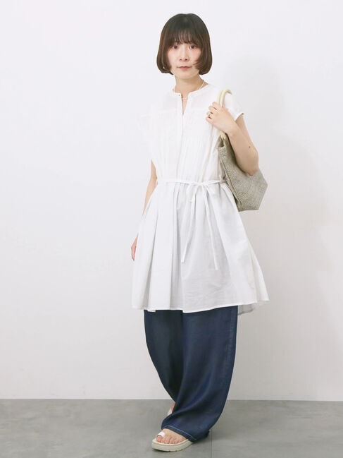 Samansa Mos2 blue「【Made in India】シャーリングノースリーブチュニック」|シャツ・ブラウス|