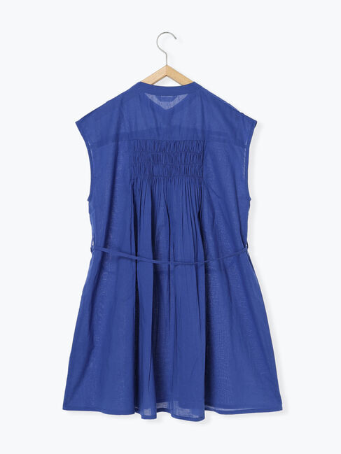 Samansa Mos2 blue「【Made in India】シャーリングノースリーブチュニック」|シャツ・ブラウス|