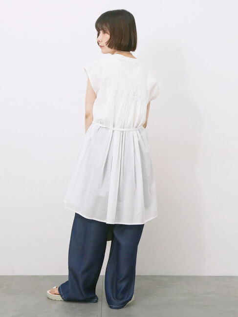 Samansa Mos2 blue「【Made in India】シャーリングノースリーブチュニック」|シャツ・ブラウス|