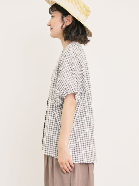 Samansa Mos2「【クールコットン】柄アソートクレリック袖タックブラウス」|シャツ・ブラウス|