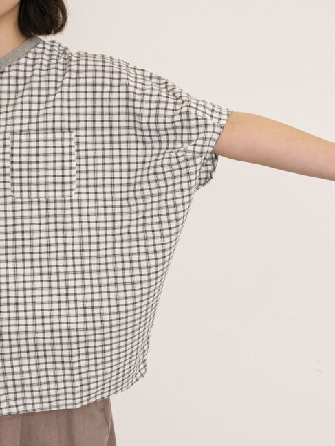 Samansa Mos2「【クールコットン】柄アソートクレリック袖タックブラウス」|シャツ・ブラウス|