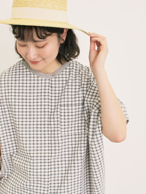 Samansa Mos2「【クールコットン】柄アソートクレリック袖タックブラウス」|シャツ・ブラウス|