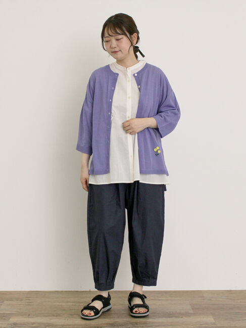 Samansa Mos2「[接触冷感]花刺繍七分袖クルーネックカーディガン」|カーディガン|